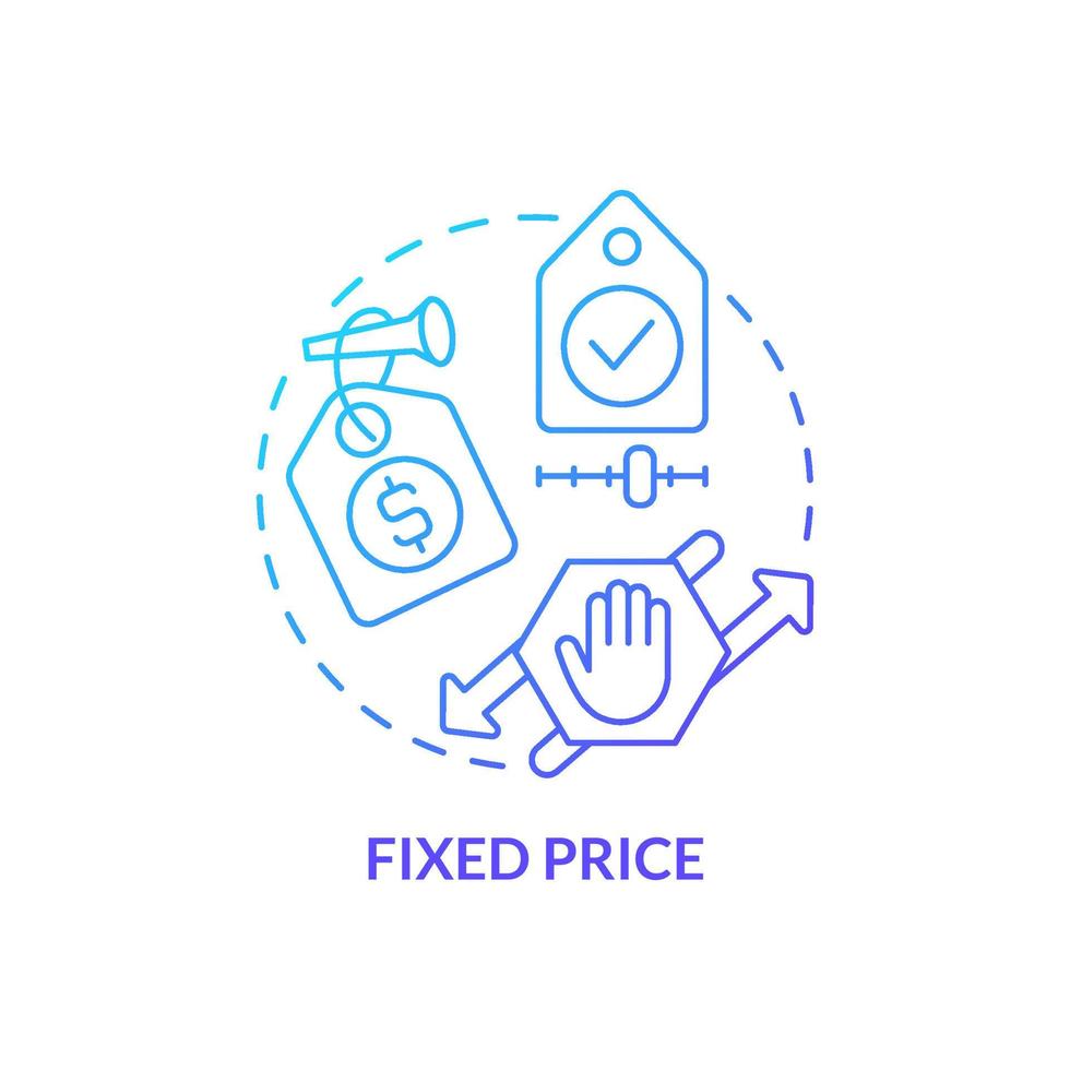 ícone do conceito de gradiente azul de preço fixo. ilustração de linha fina de ideia abstrata de contrato de aquisição. custos predeterminados. preços específicos. desenho de esboço isolado vetor