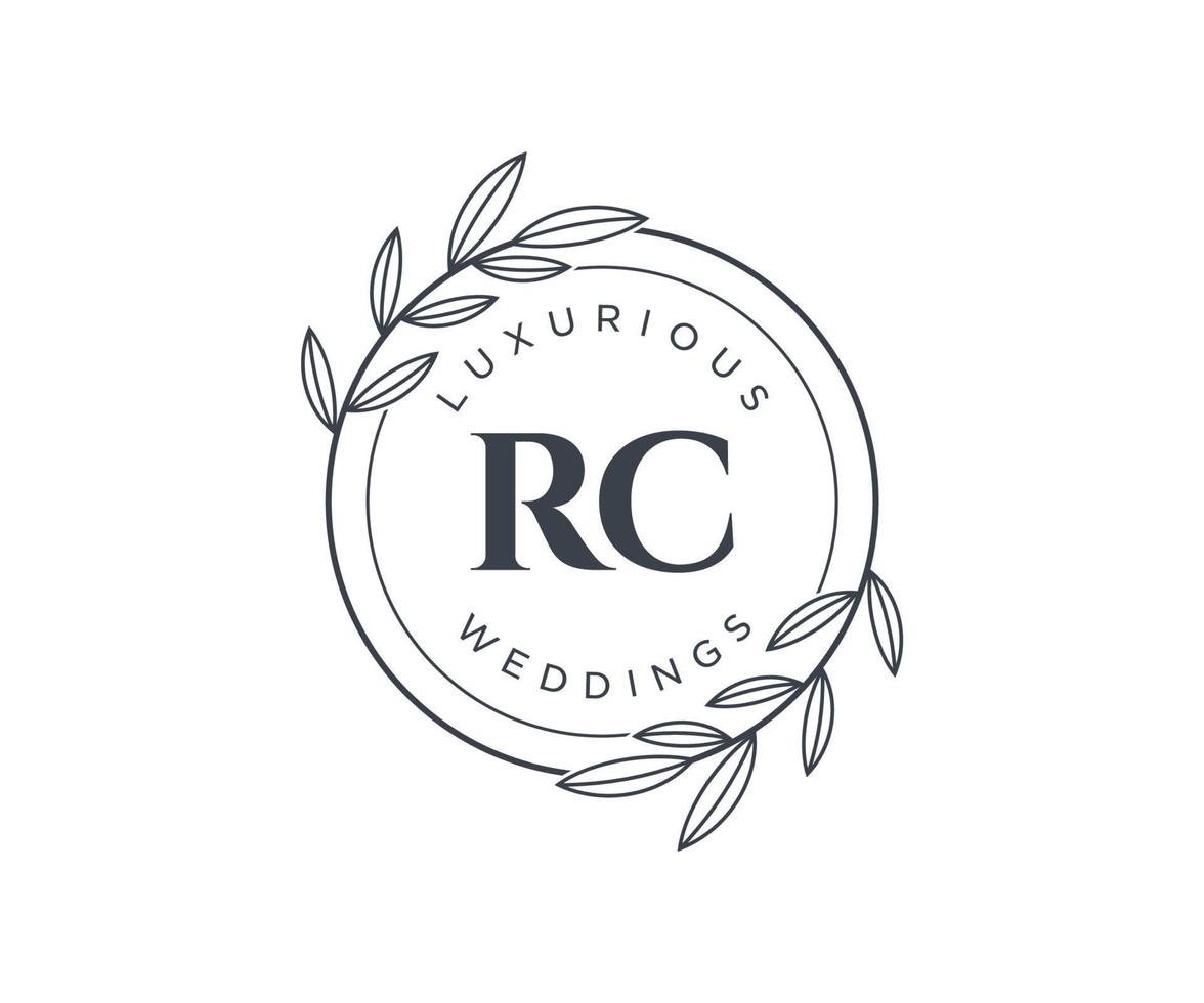 modelo de logotipos de monograma de casamento de carta de iniciais rc, modelos minimalistas e florais modernos desenhados à mão para cartões de convite, salve a data, identidade elegante. vetor