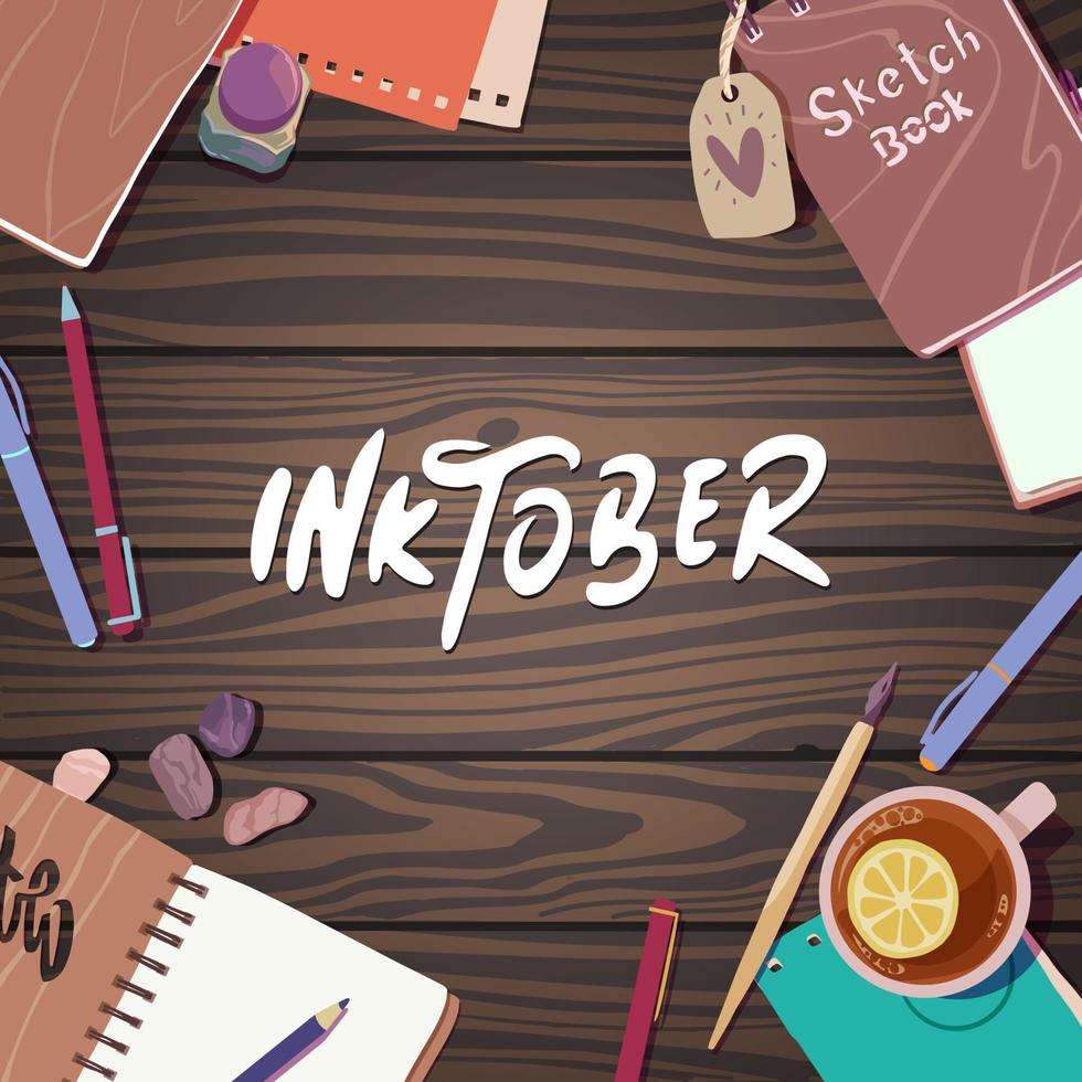 modelo de desafio inktober em estilo cartoon para impressão e design. ilustração vetorial. vetor