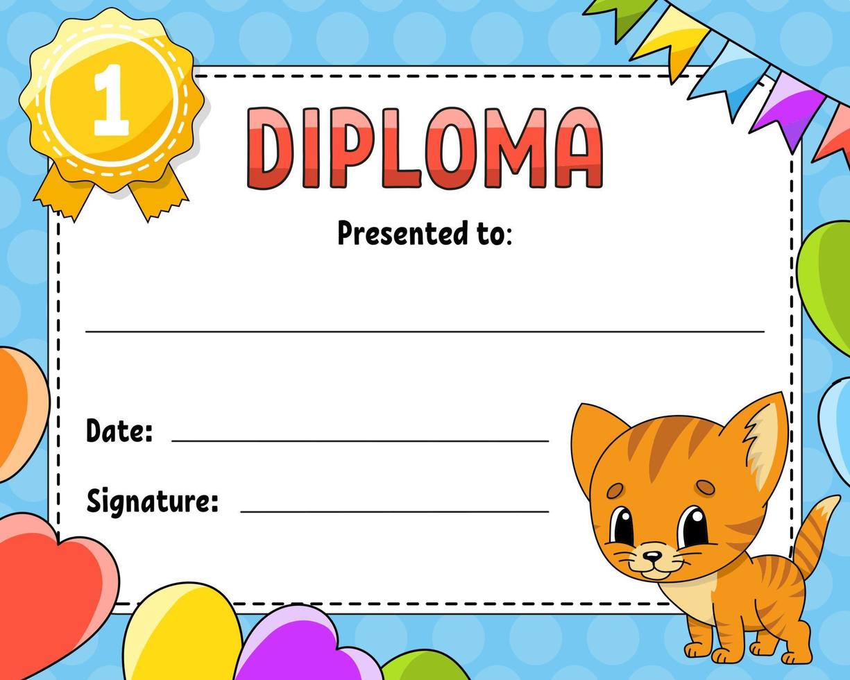 modelo de certificado de diploma. para escola e pré-escola. para crianças e crianças. ilustração vetorial. vetor