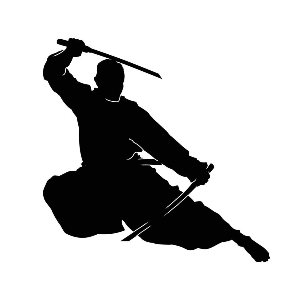 lutadores de kendo seguram katana na silhueta de roupas tradicionais. ilustração de samurai em branco. vetor