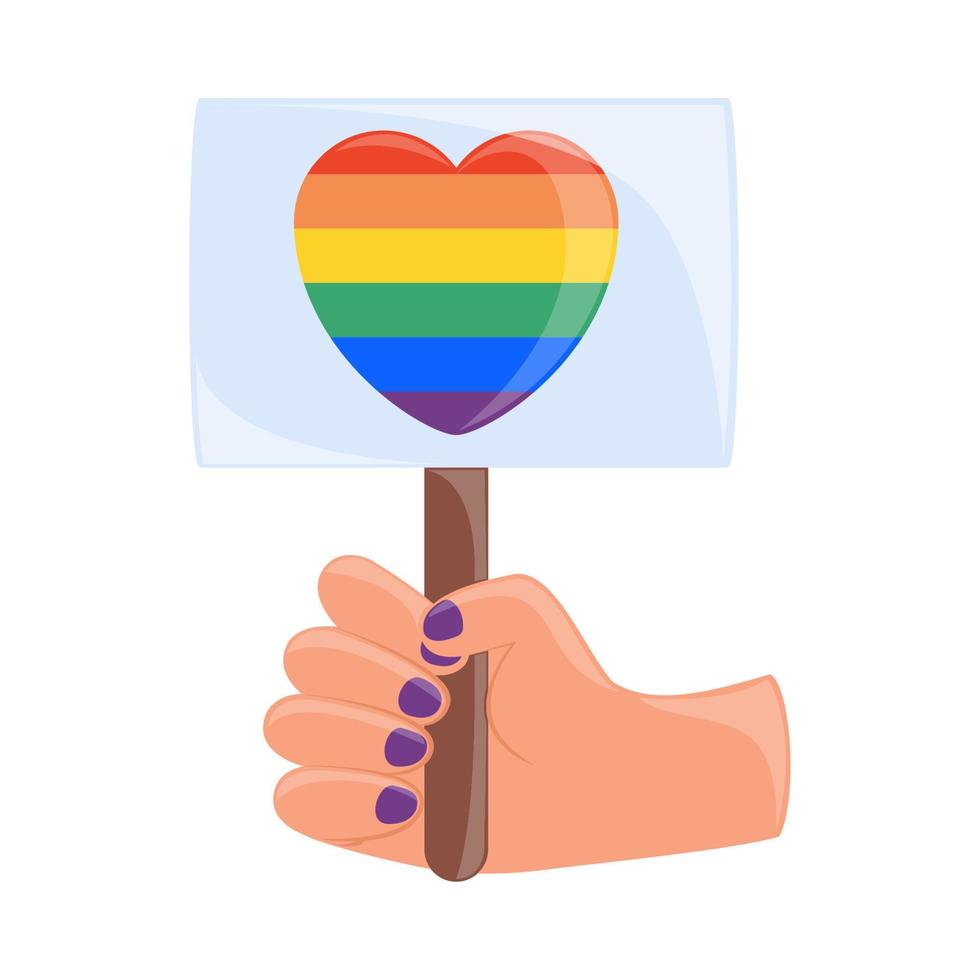 mão com cartaz lgbt coração vetor