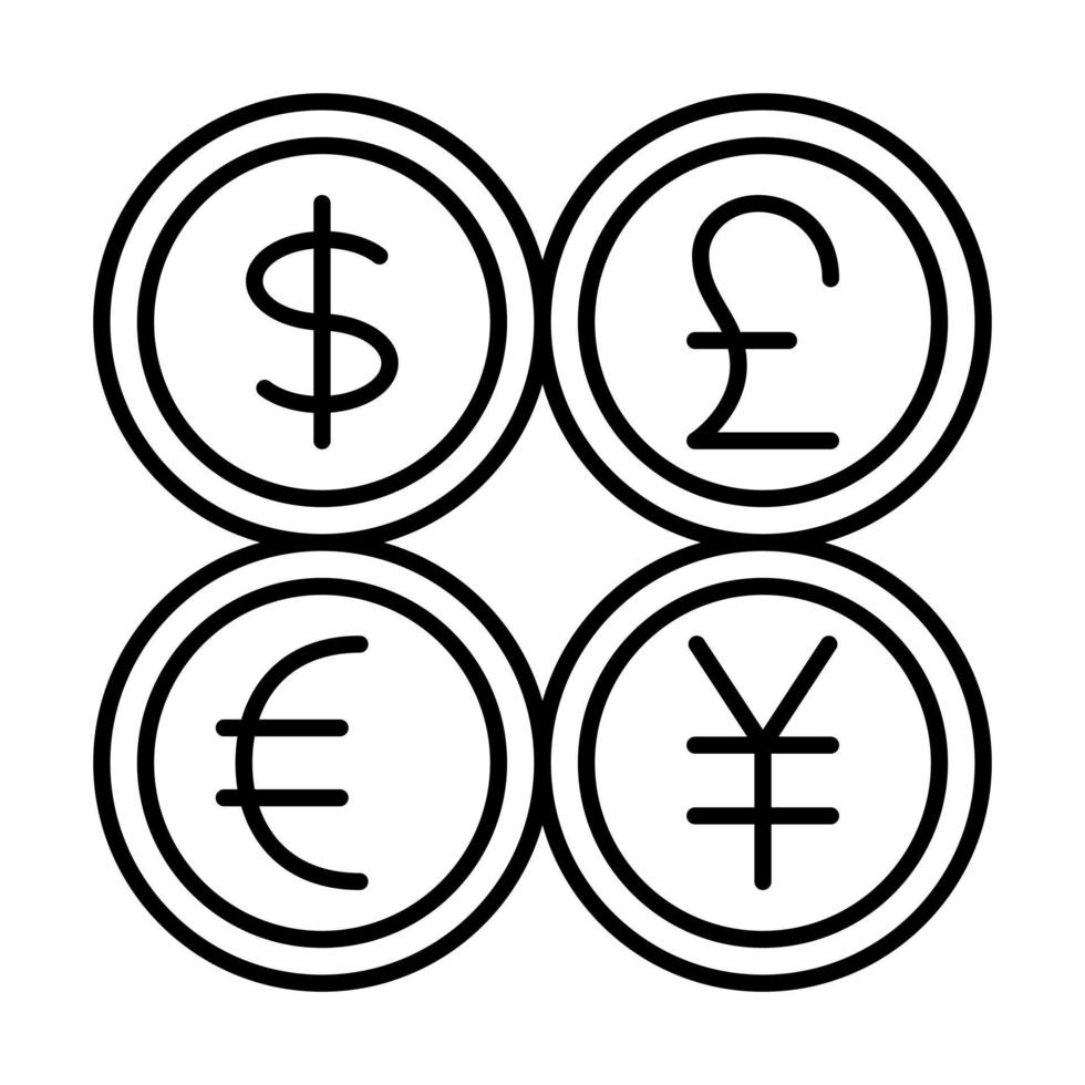 ícones de linha de vetor relacionados à moeda. contém ícones como taxa de câmbio e previsão de moeda, gráfico de alteração