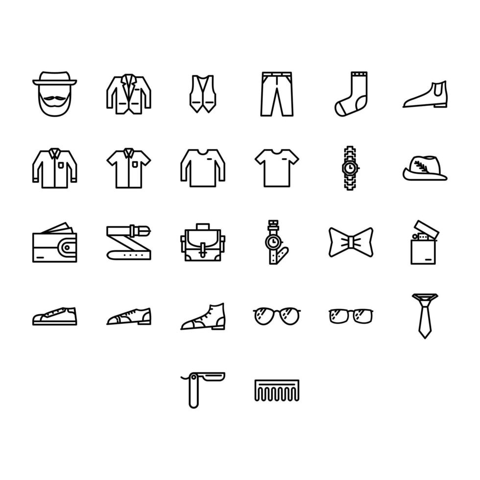 ícone de roupas definido no estilo linear. moda, ilustração vetorial de compras vetor