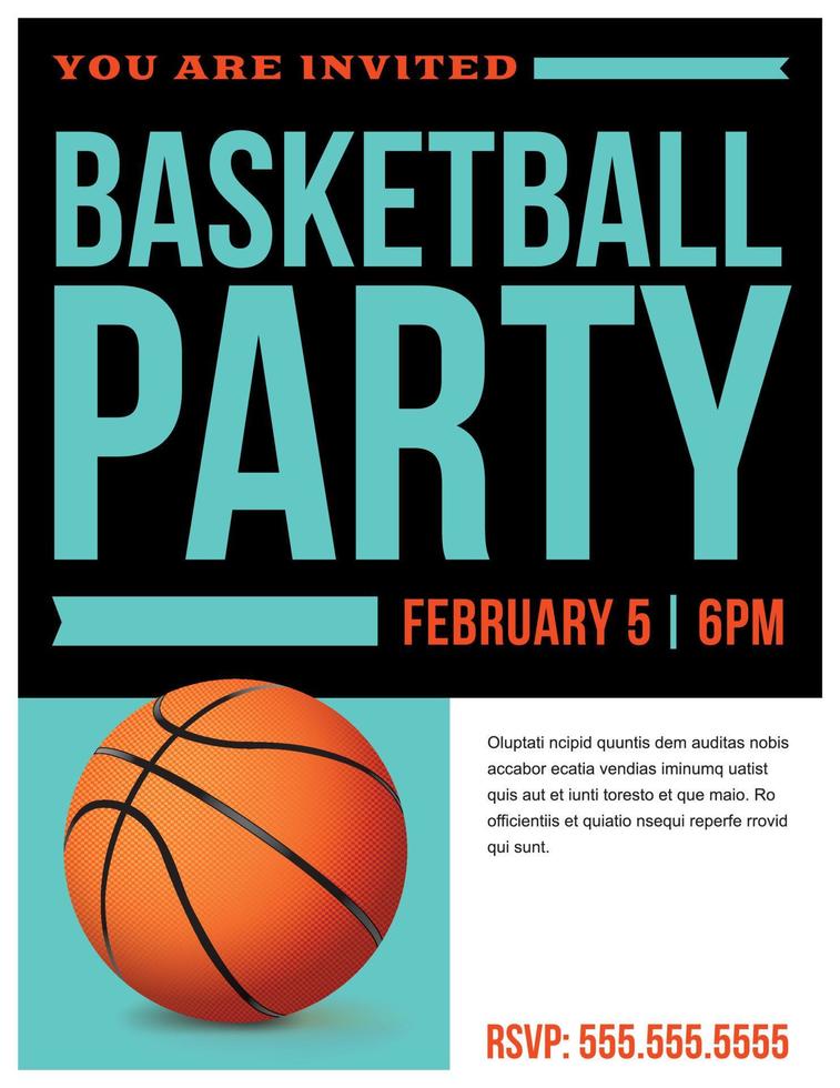 ilustração de convite de panfleto de festa de basquete vetor