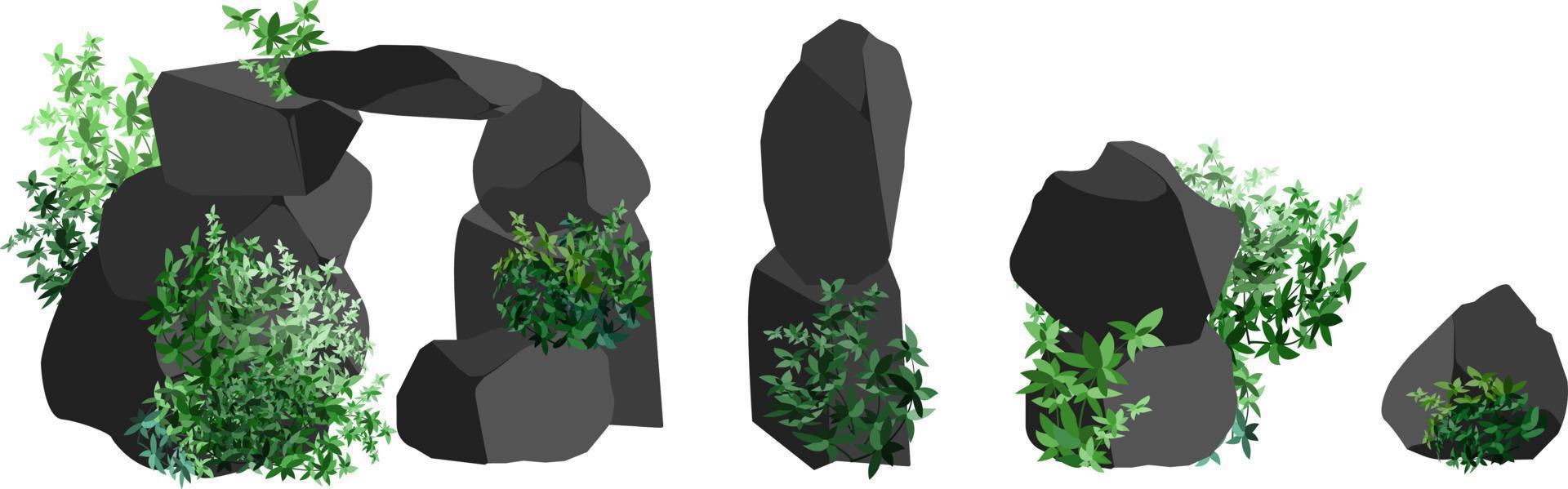 um conjunto de carvão preto de várias formas e plantas.colecção de peças de carvão, grafite, basalto e antracite. o conceito de mineração e minério em fragmentos de mine.rock, pedregulhos. vetor