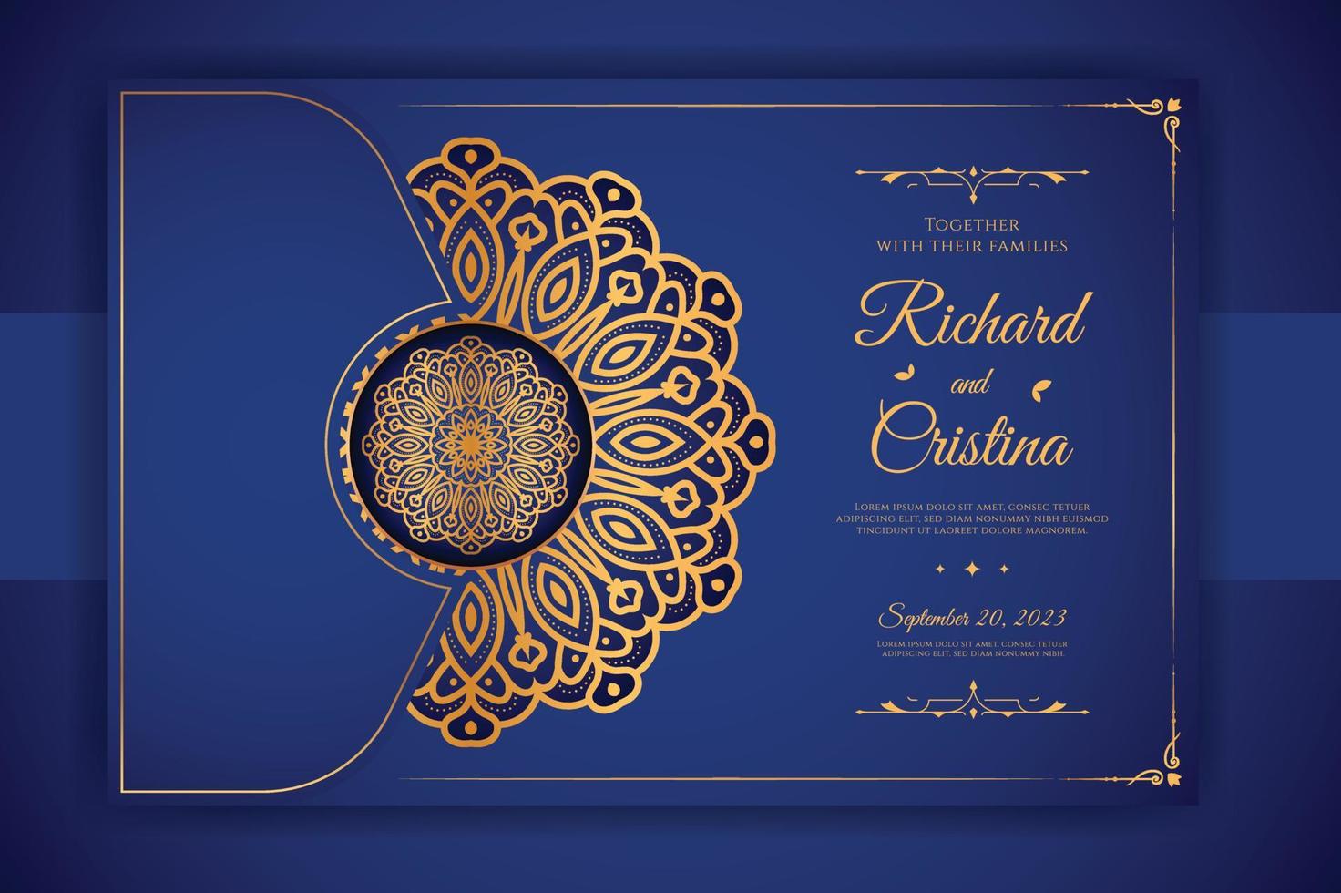 modelo de cartão de convite de casamento mandala de luxo com padrão de fundo islâmico árabe vetor