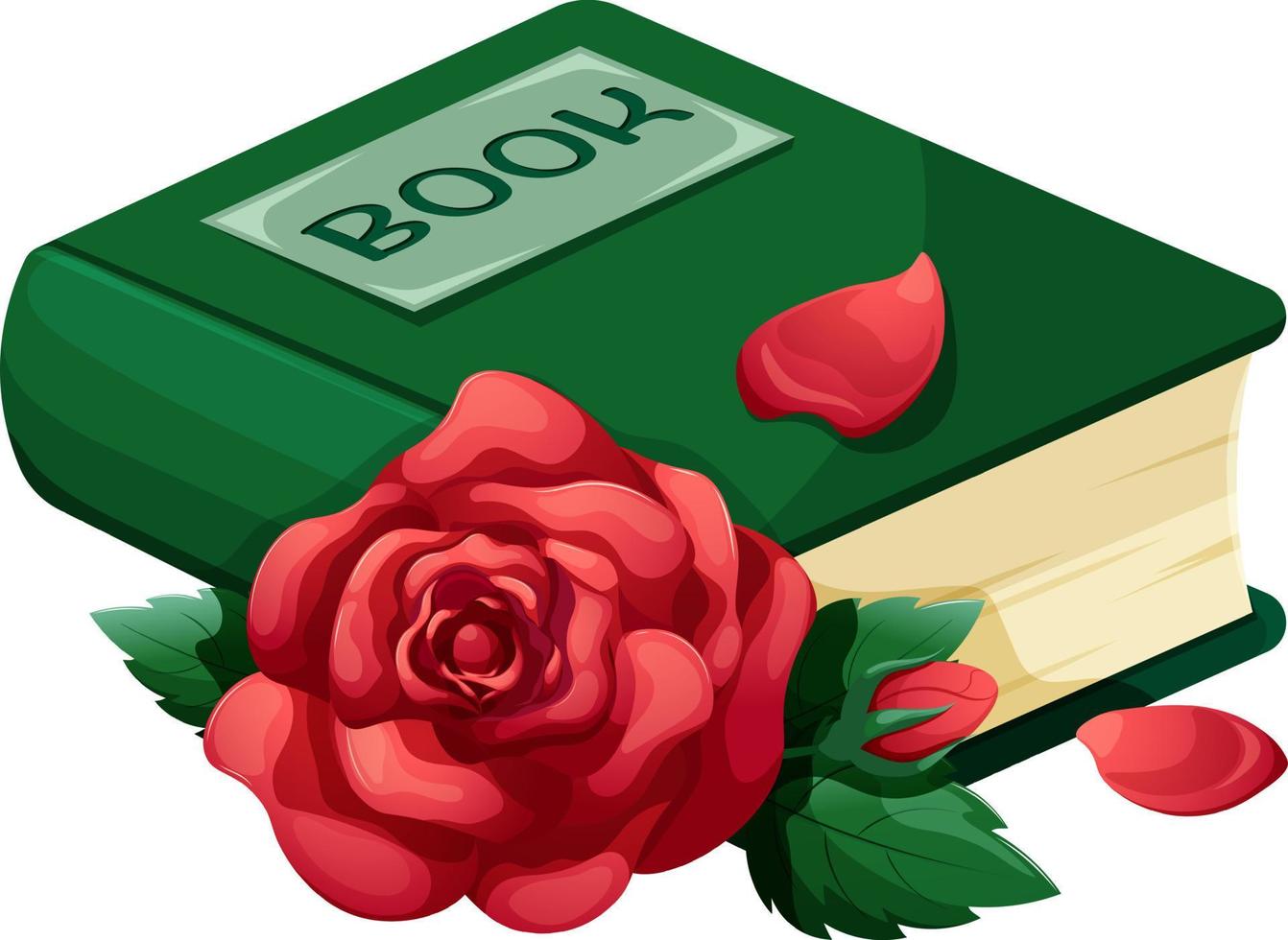 livro de desenho animado com rosa vermelha e pétalas isoladas vetor