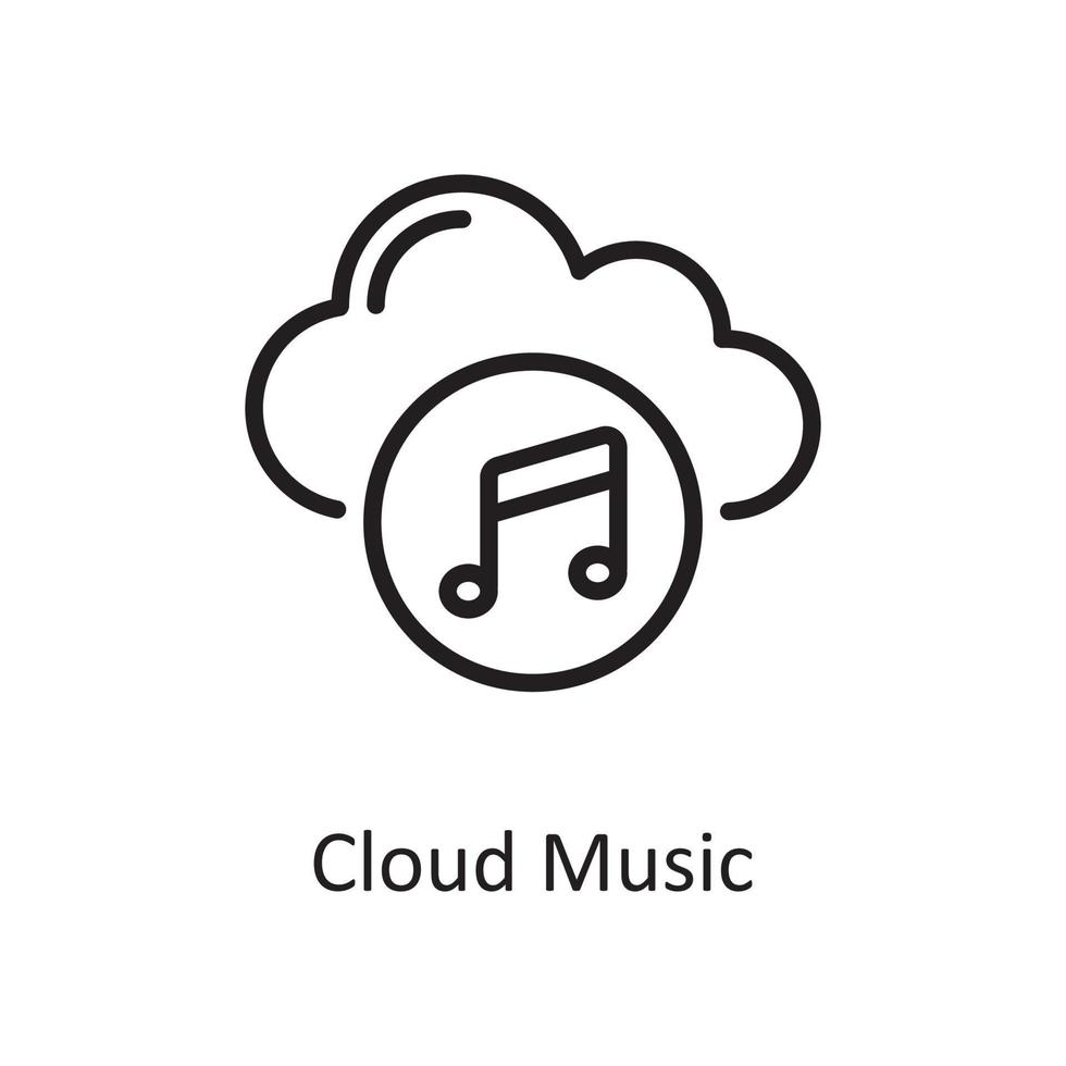 ilustração de design de ícone de contorno de música em nuvem. hospedagem na web e símbolo de serviços em nuvem no arquivo branco background eps 10 vetor