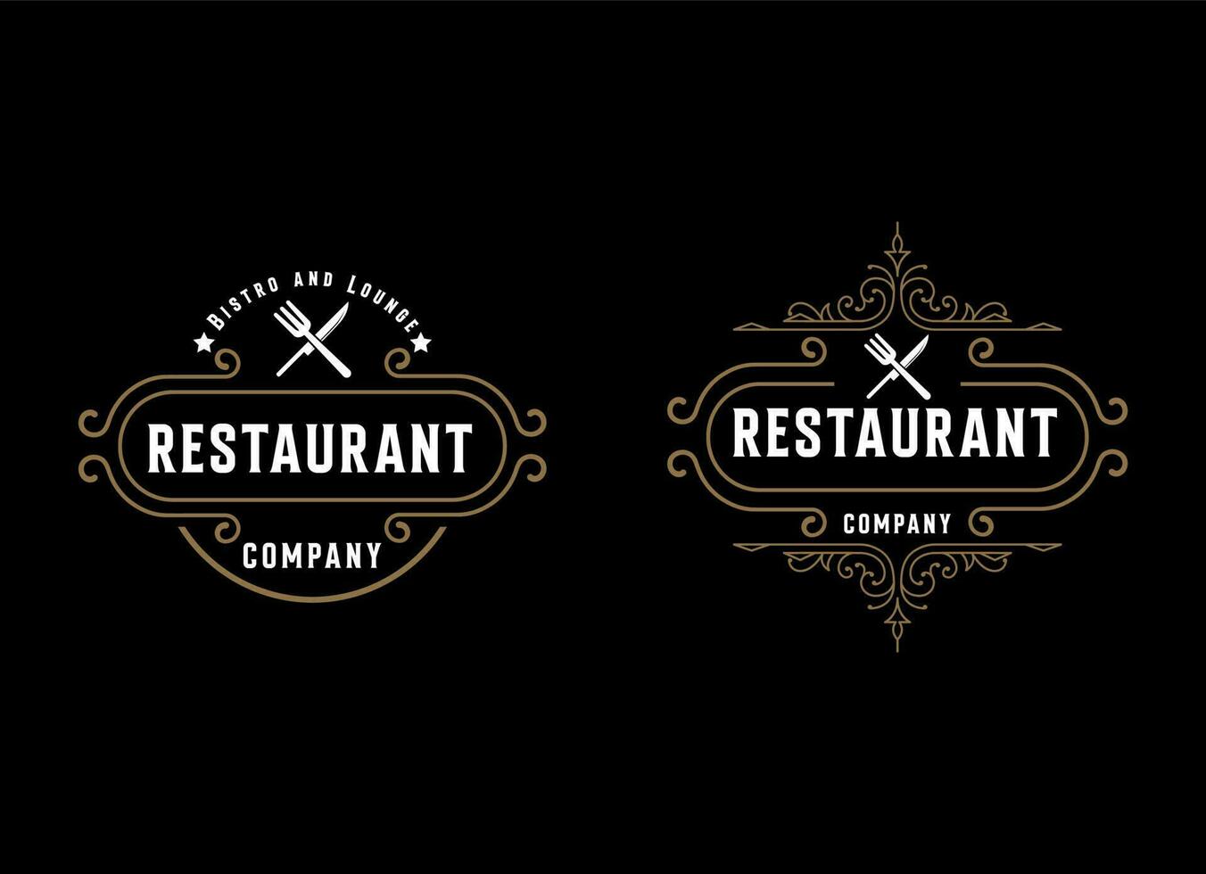 modelos de logotipo com elementos monogramados e enfeites floreados para restaurantes vetor