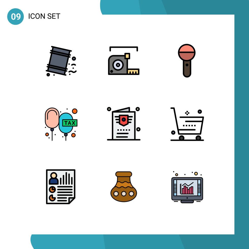 9 ícones criativos, sinais modernos e símbolos de deveres a pagar, régua, carga, imprensa, elementos de design de vetores editáveis