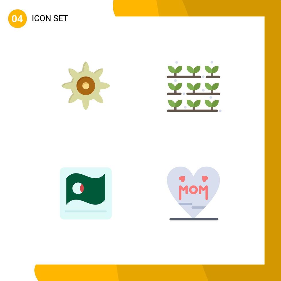 4 conceito de ícone plano para sites móveis e aplicativos que definem bangla grower bangladesh amam elementos de design de vetores editáveis