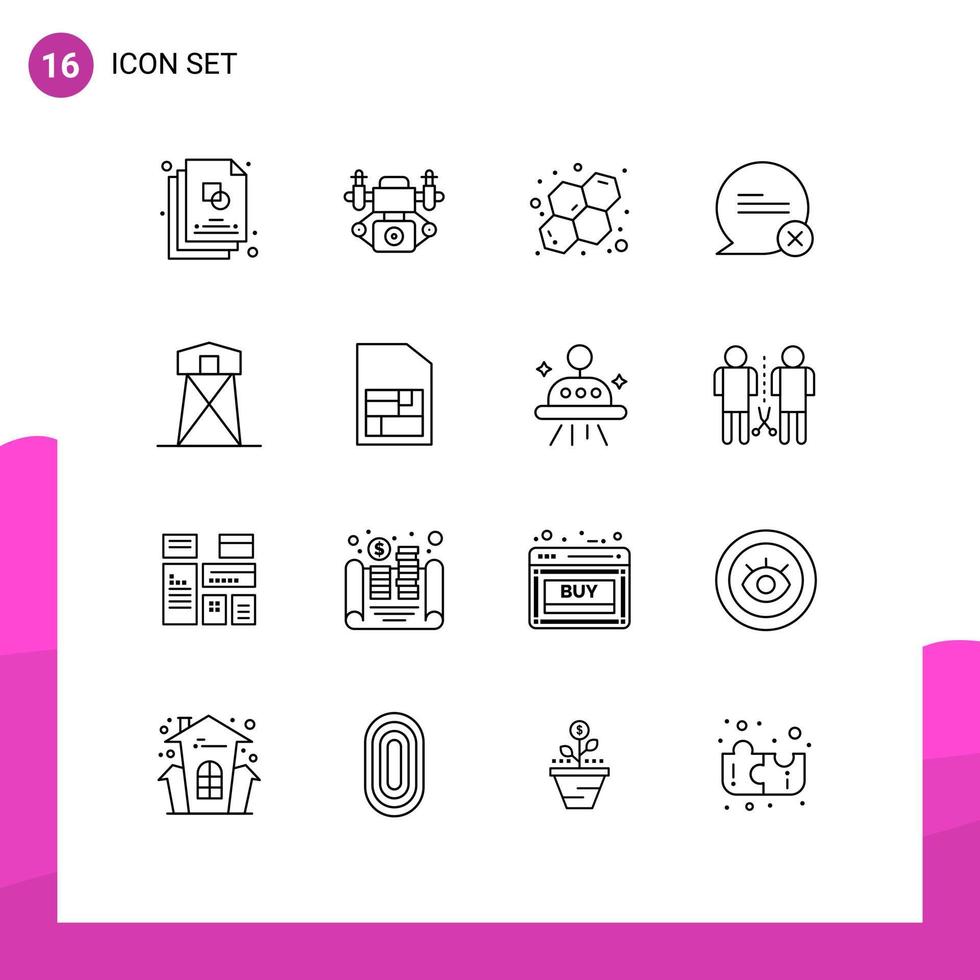conjunto de esboço de interface móvel de 16 pictogramas de elementos de design de vetores editáveis cruzados de defesa química histórica da torre