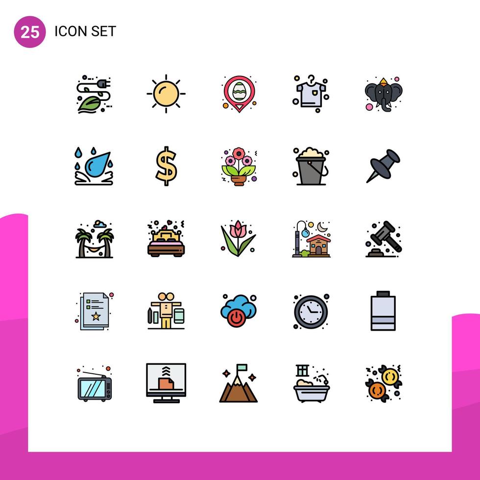 interface móvel linha cheia cor plana conjunto de 25 pictogramas de crenças hindus páscoa pendurando roupas elementos de design de vetores editáveis