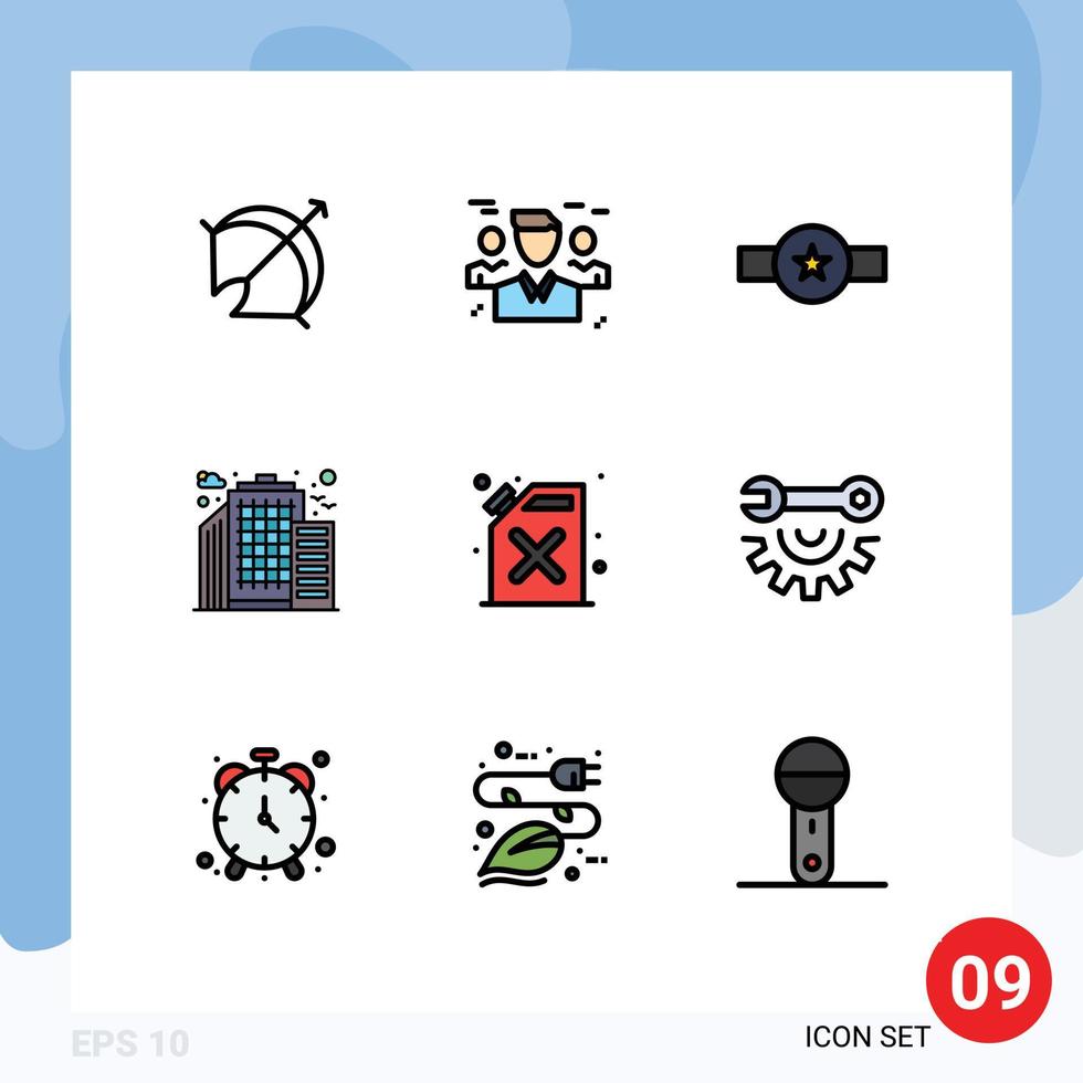 pacote de interface do usuário de 9 cores planas básicas de linhas preenchidas de elementos de design de vetores editáveis de pessoas de prédios de escritórios