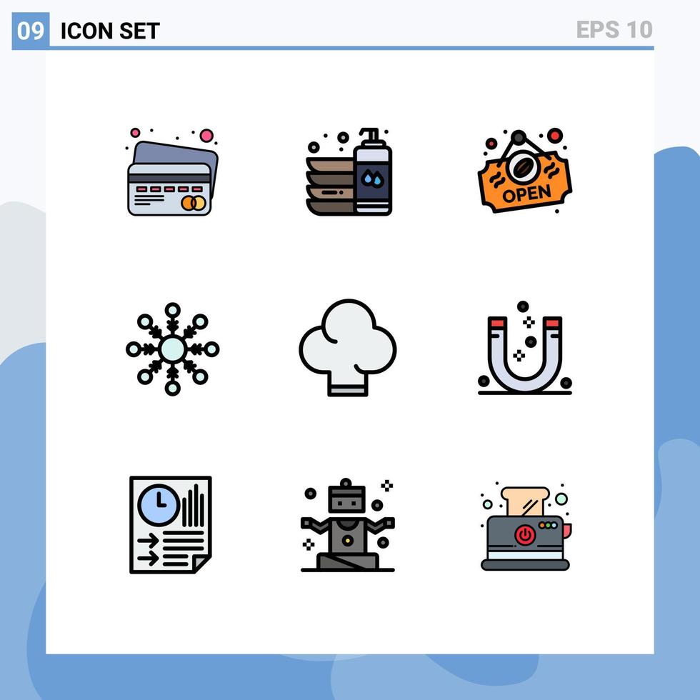 conjunto de 9 sinais de símbolos de ícones de interface do usuário modernos para atrair elementos de design de vetores editáveis de neve chef aberto