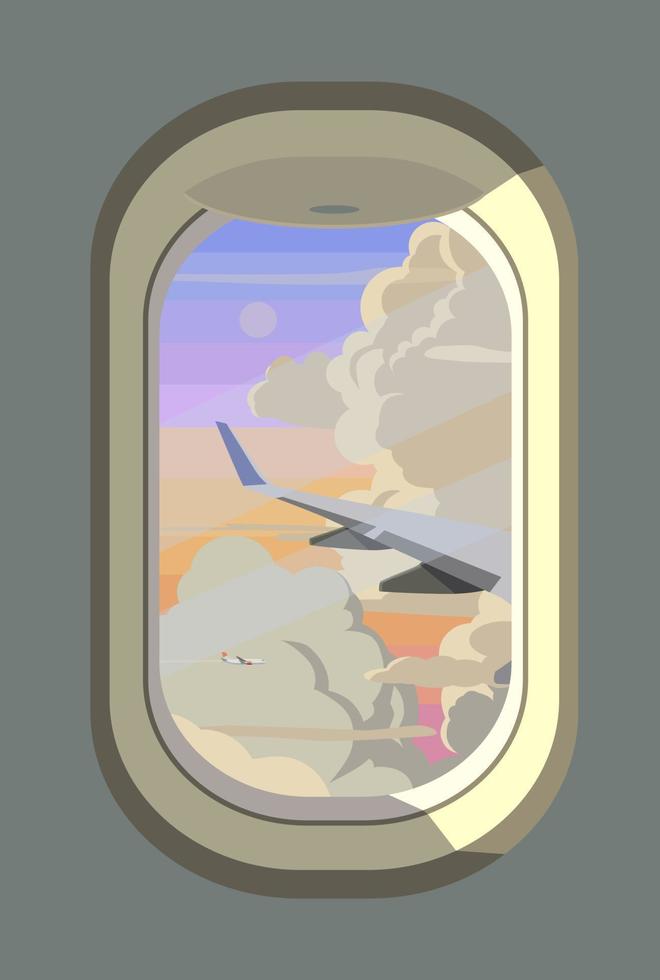vista das nuvens da janela do avião. vetor. vetor