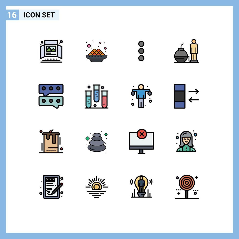 conjunto de linhas cheias de cor plana de interface móvel de 16 pictogramas de problema de conversa vadas elementos de design de vetores criativos editáveis de negócios modernos