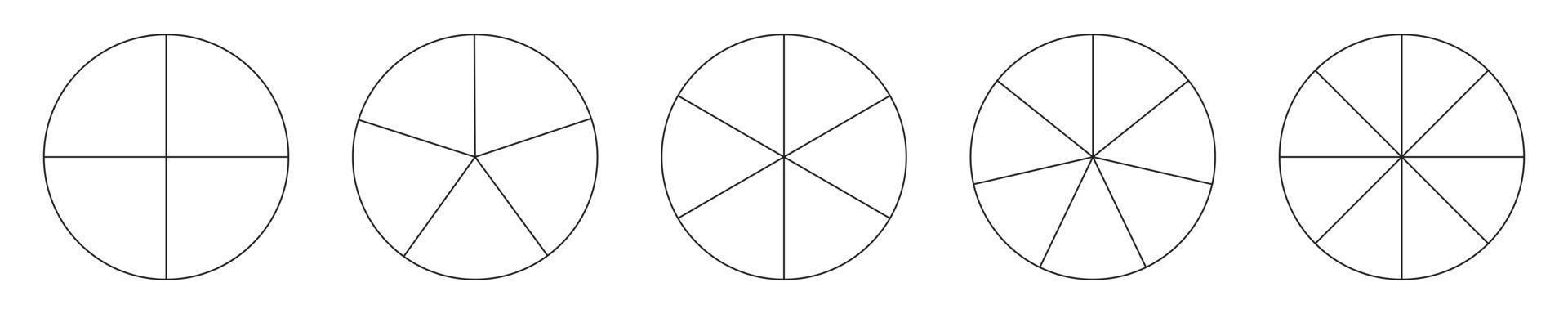 ícone de fatia de segmento. modelo de gráfico de pizza. arte de linha de gráfico de seção de círculo. Infográfico de 4,5,6,7,8 segmentos. peças de círculo de diagrama. elemento geométrico. vetor