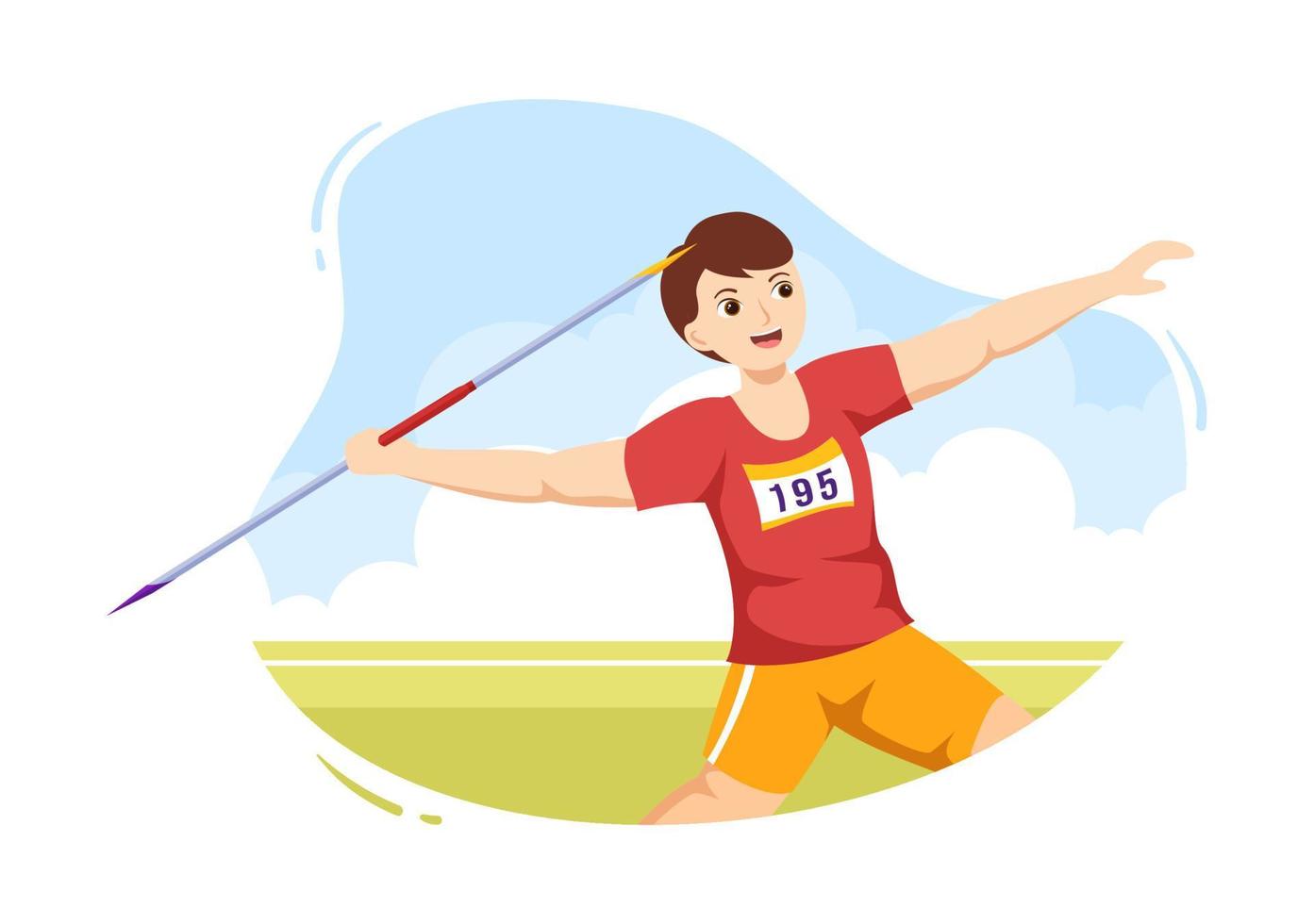 ilustração de atleta de lançamento de dardo usando uma ferramenta em forma de lança longa para lançar em atividade esportiva modelo desenhado à mão de desenho animado plano vetor