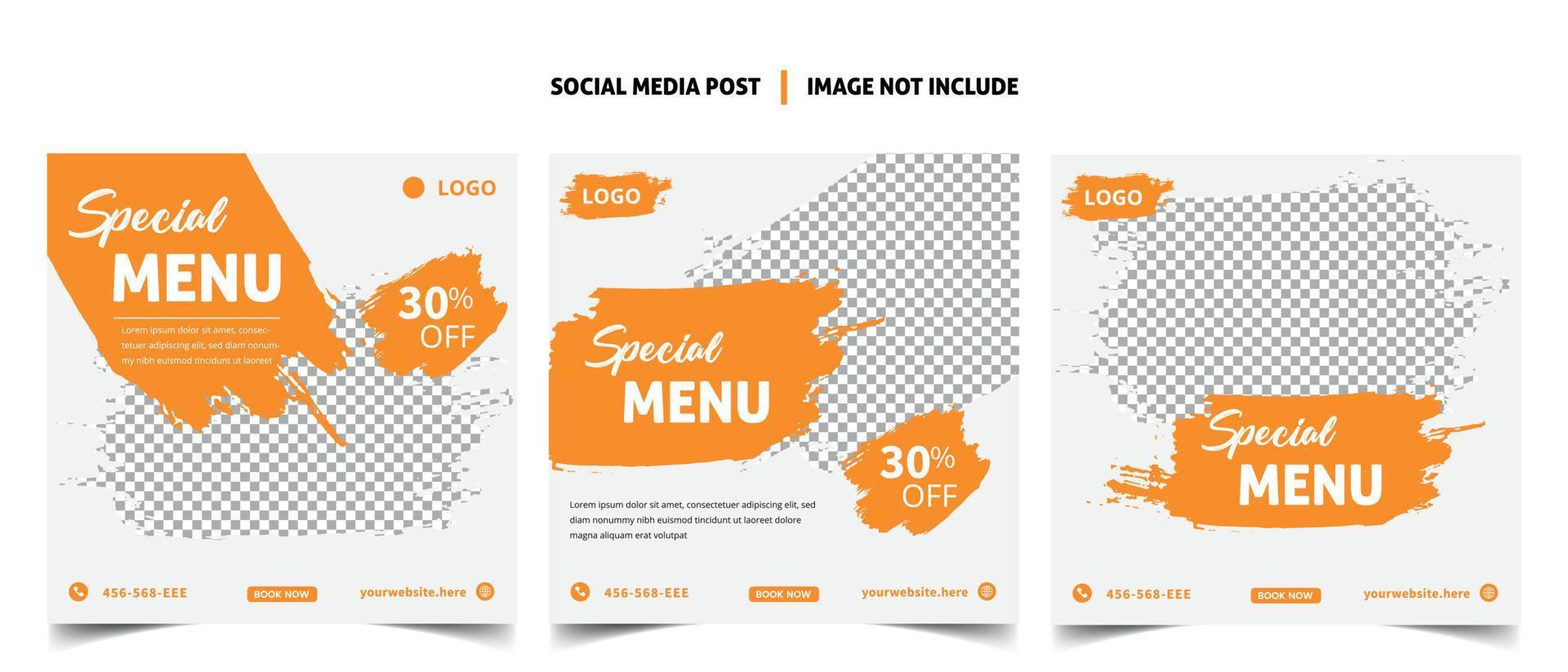 modelo de postagem de mídia social para quadro de banner de promoção de menu de comida vetor