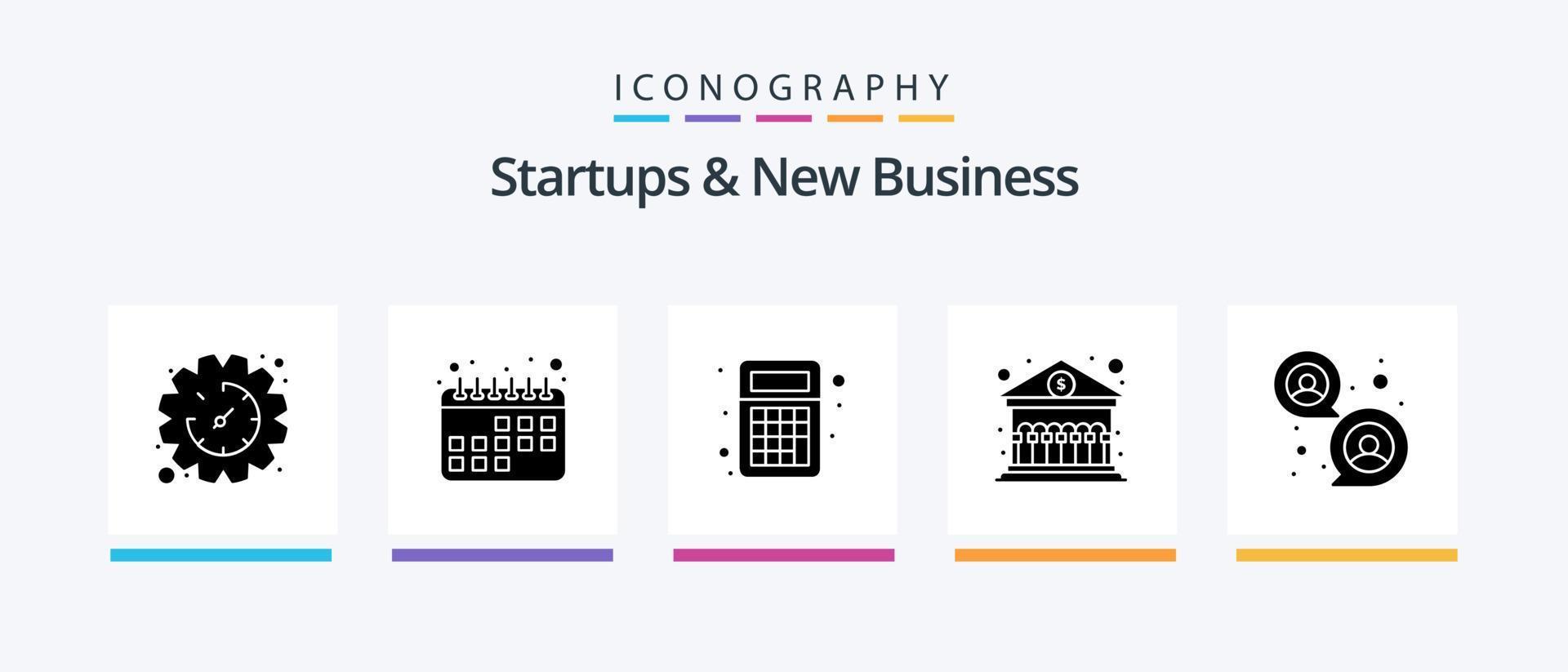 startups e novo pacote de ícones de glifo 5 de negócios, incluindo a sociedade. amostra. calculadora. foco. prédio. design de ícones criativos vetor