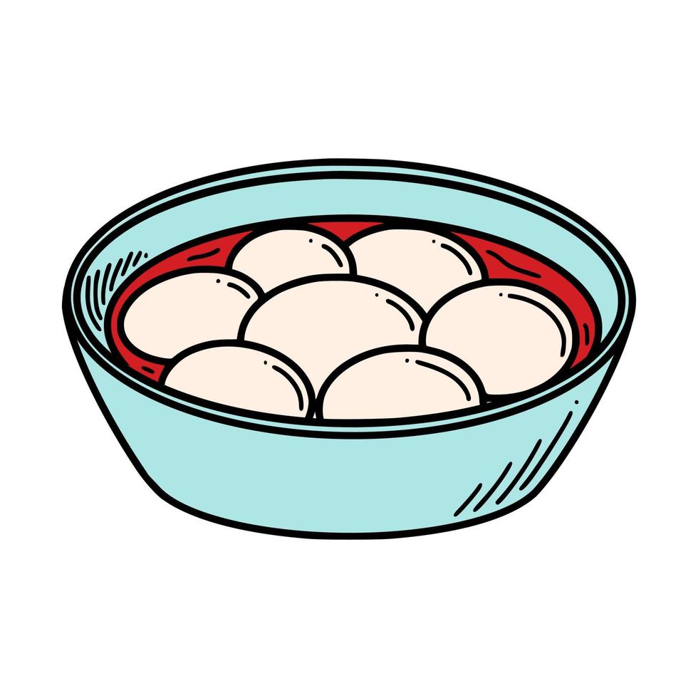 sopa de bolinho doce tang yuan ilustração vetorial. sobremesa de ano novo chinês tangyuan vetor