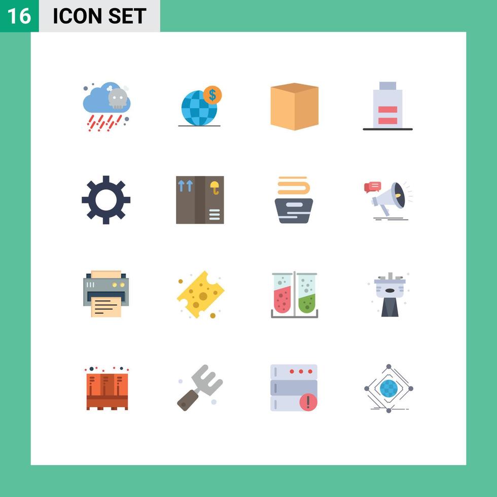 conjunto moderno de 16 cores planas e símbolos, como caixa de usuário de veículos, bateria fraca, pacote editável de elementos de design de vetores criativos