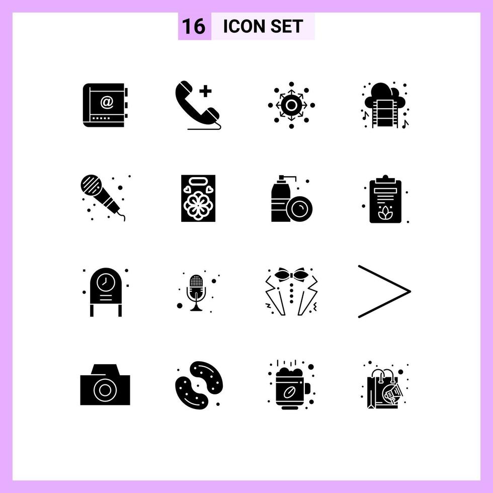 16 ícones criativos sinais e símbolos modernos de apresentação de clipe de filme equipe de telefone seta elementos de design de vetores editáveis