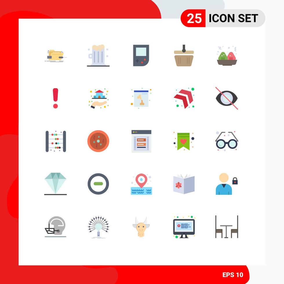 conjunto de 25 sinais de símbolos de ícones de interface do usuário modernos para console de comida de alerta carrinho de primavera editável elementos de design vetorial vetor