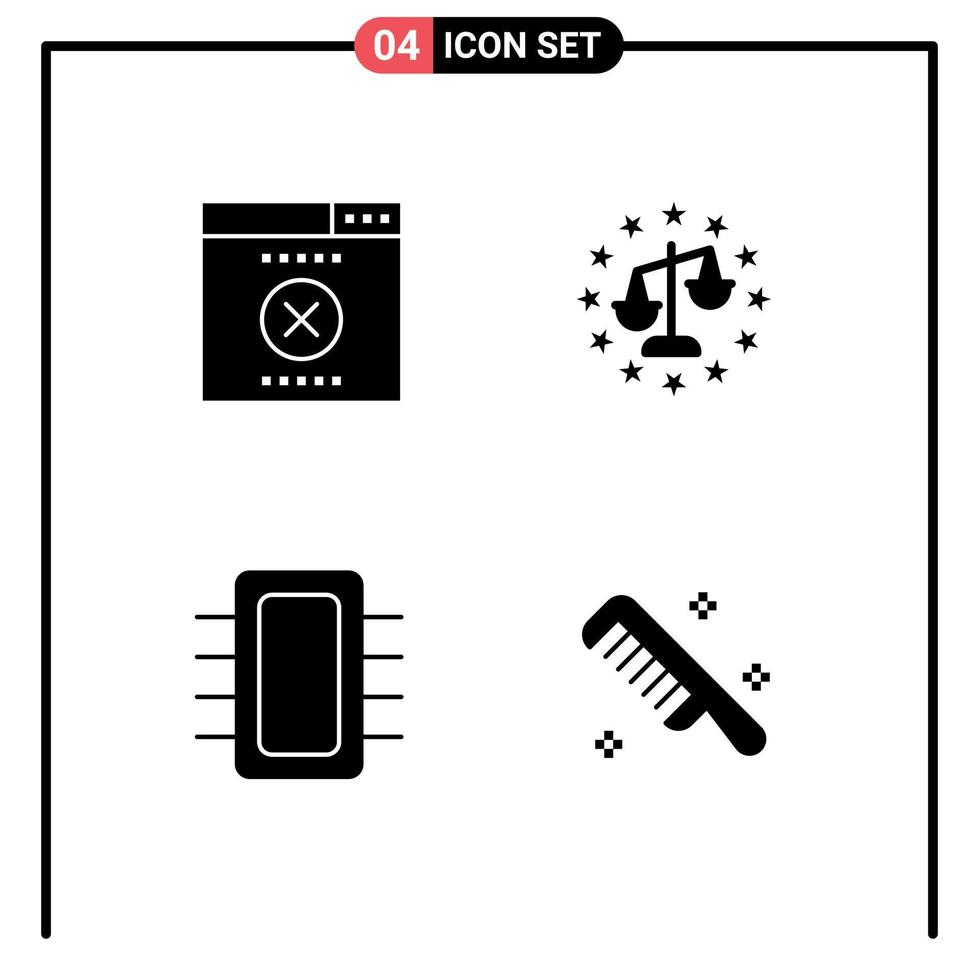 conjunto de 4 sinais de símbolos de ícones de interface do usuário modernos para dispositivos de erro equilibrar elementos de design de vetores editáveis de hardware de lei