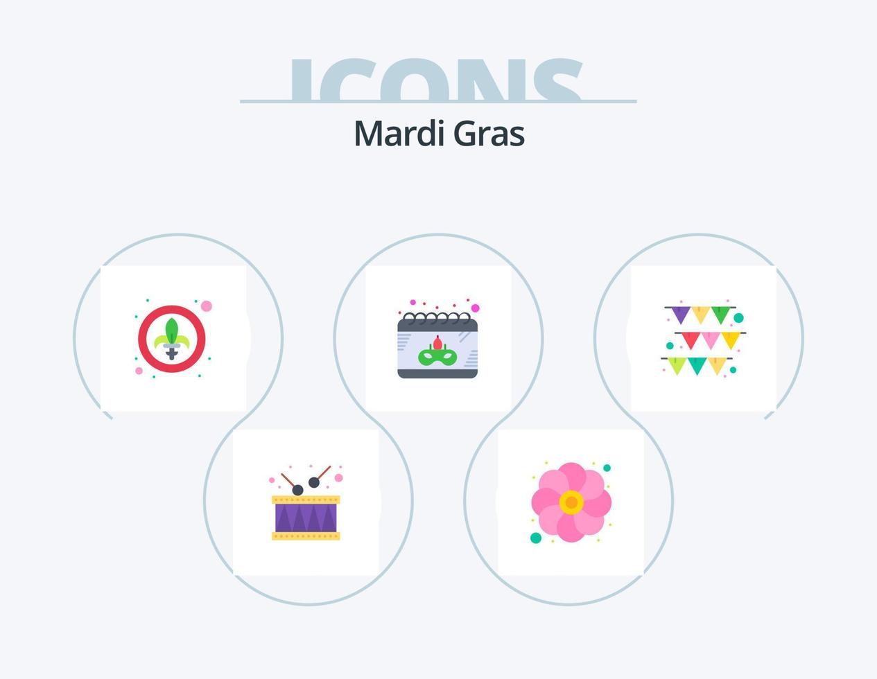 Mardi Gras Flat Icon Pack 5 Design de ícones. festão. gras. decoração. mascarar. calendário vetor