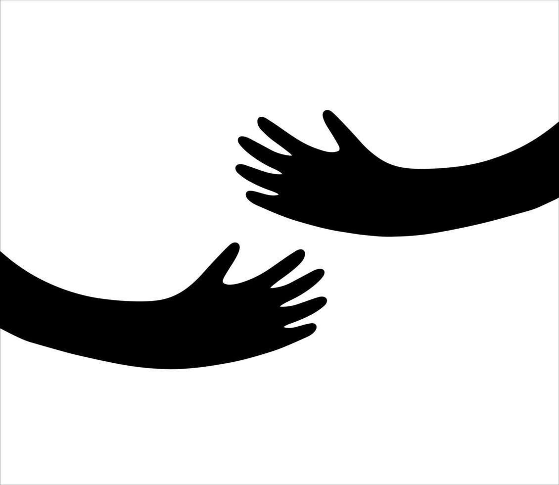 silhueta de mãos abraçadas. conceito de apoio e cuidado. ilustração de doodle de esboço preto vetor