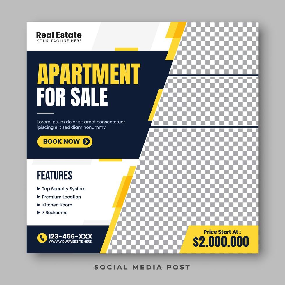 design de modelo de mídia social de venda de apartamento vetor