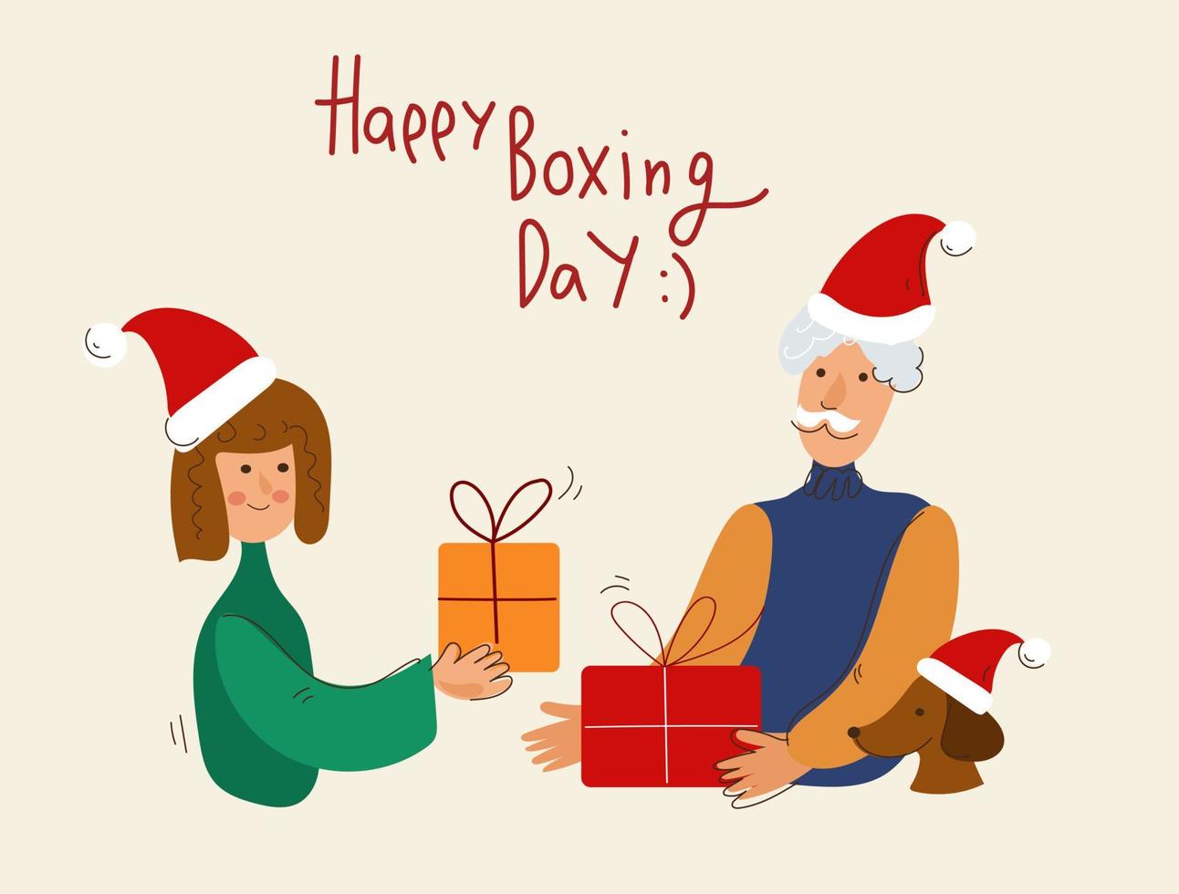 véspera de natal. dia de boxe. presentes de Natal. celebração de ano novo, ilustração plana de vetor de banner de conceito