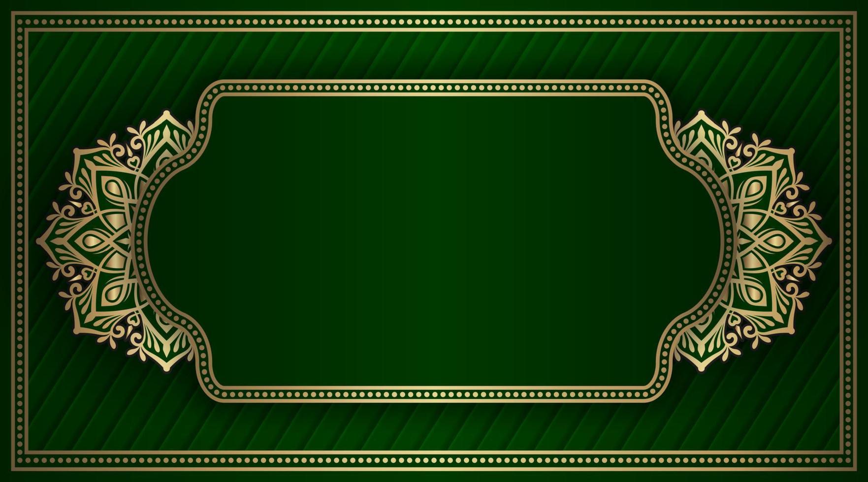 fundo verde com ornamento de mandala dourada vetor