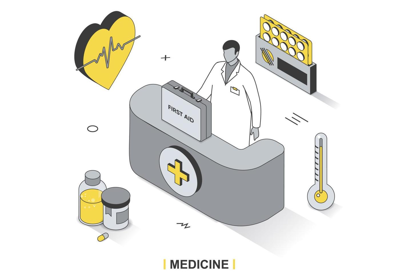 Medicamentos com formulário de prescrição médica em desenho animado