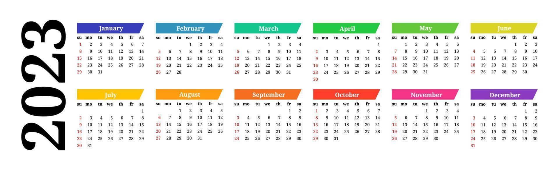 calendário para 2023 isolado em um fundo branco vetor