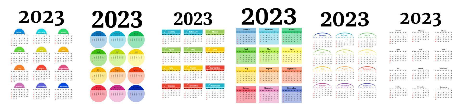 calendário para 2023 isolado em um fundo branco vetor