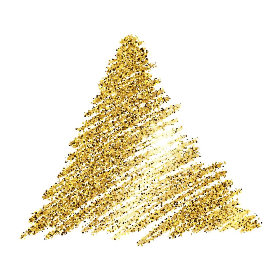 triângulo brilhante desenhado à mão de tinta dourada em um fundo branco. fundo com brilhos dourados e efeito glitter vetor