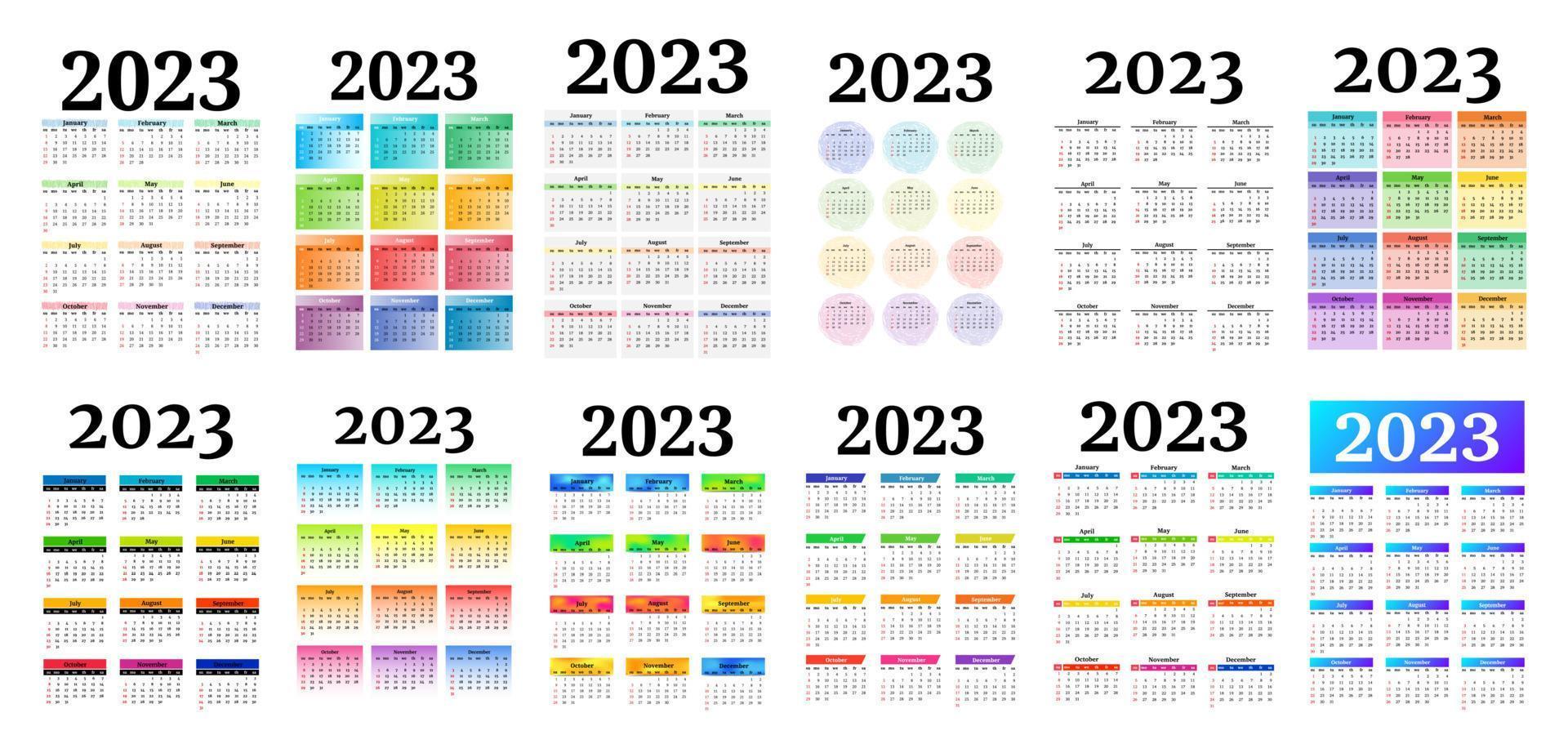 calendário para 2023 isolado em um fundo branco vetor