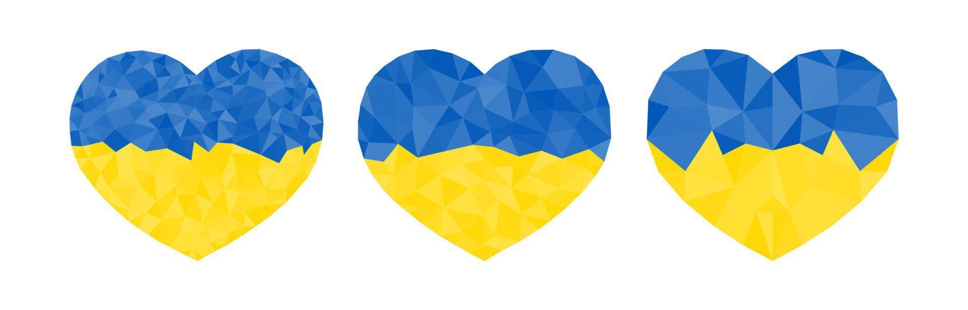 conjunto de corações em cores ucranianas vetor