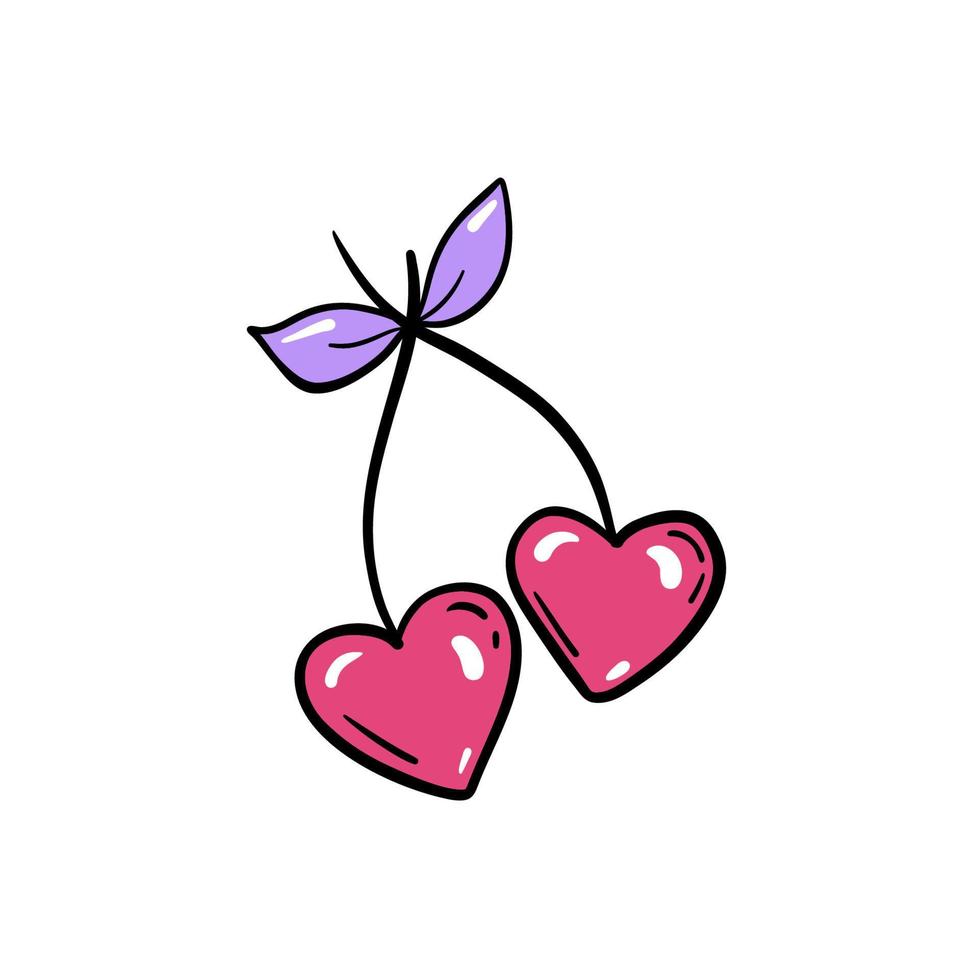 par rosa de cerejas em forma de coração. ícones ilustrações vetoriais. vetor