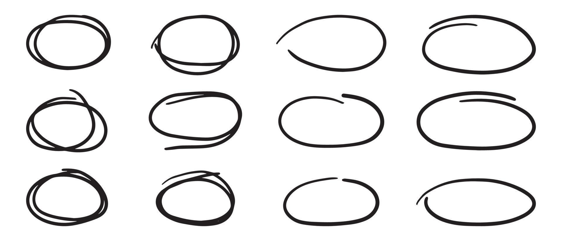 super conjunto de linhas de círculos esboço desenhado à mão. doodle círculos para elementos de design vetor