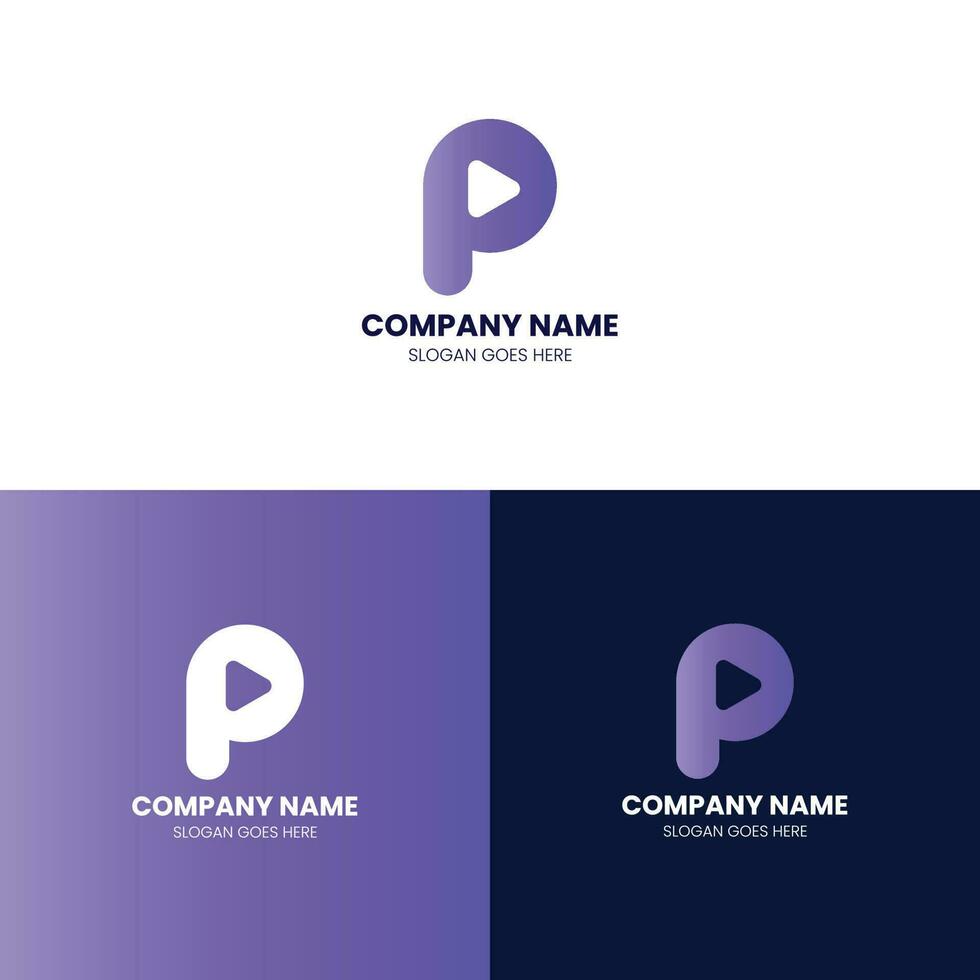 botão play para design de logotipo de aplicativo de mídia com logotipo inicial da linha p da letra. logotipo do aplicativo de serviço de streaming. elemento de design do ícone do reprodutor multimídia para início de música e filme vetor