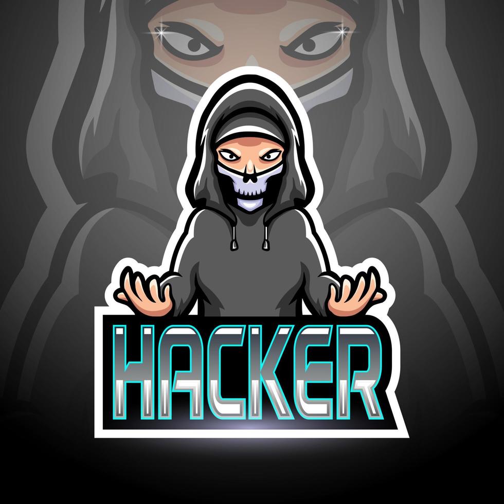 design de mascote de logotipo de hacker esport vetor