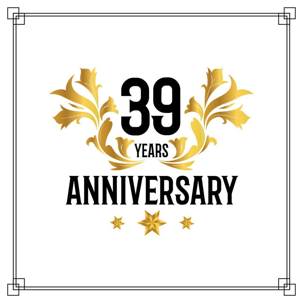 logotipo do 39º aniversário, luxuosa celebração de design vetorial de cor dourada e preta. vetor