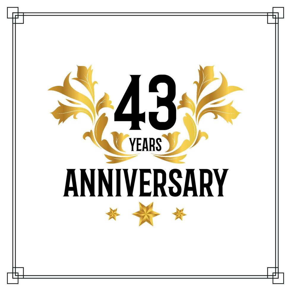 logotipo do 43º aniversário, luxuosa celebração de design vetorial de cor dourada e preta. vetor