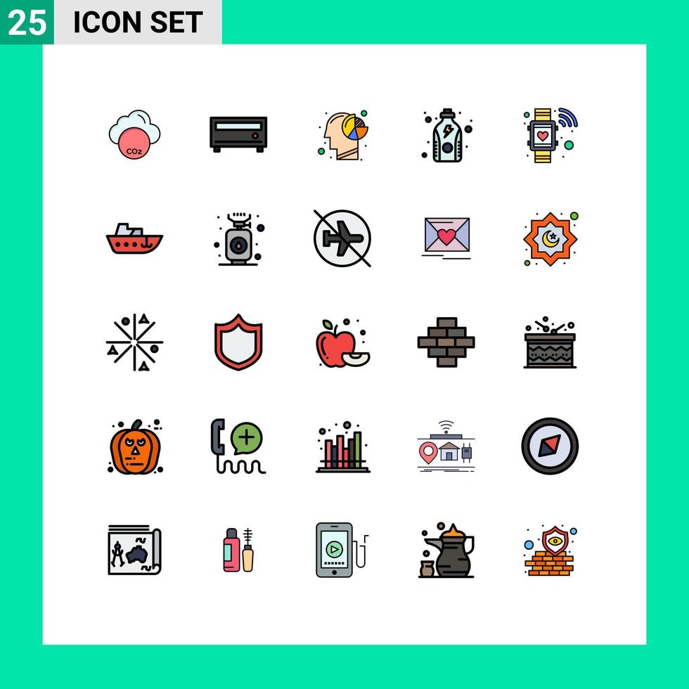 grupo de 25 cores planas de linha cheia moderna definidas para elementos de design de vetores editáveis de gráfico de proteína de coração