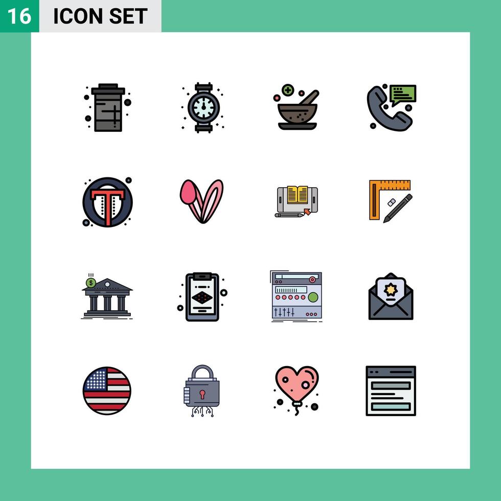 pacote de interface do usuário de 16 linhas básicas preenchidas de cores planas de mensagem de encanamento de comunicação de interface chamar elementos de design de vetores criativos editáveis